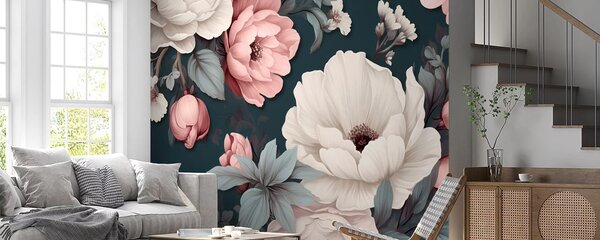 Floral wallpaper in a living room