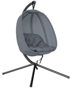 Outsunny Hanging Egg Chair, Folding Swing Hammock with Cushion and Stand for Indoor Outdoor, Patio Garden Furniture, Grey