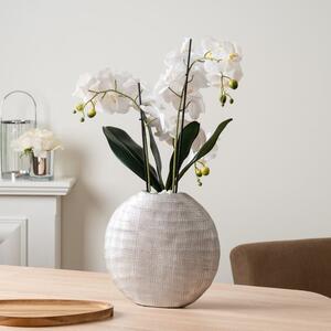 Artificial Real Touch White Orchid in Flat Silver Vase
