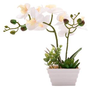 Country Living Artificial White Orchid in Ridged Square Plant Pot