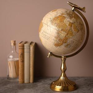 Harvey Makin Gold Globe Ornament with Plane