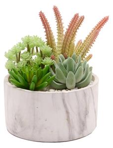 Country Living Artificial Mixed Succulents in Marble Effect Plant Pot