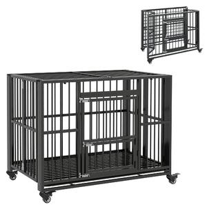 PawHut Durable Dog Crate, 43" Foldable Cage, Top Opening, Lockable, Removable Tray, Wheels, Black Aosom UK