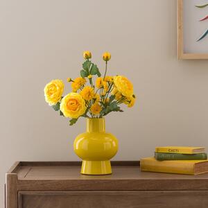 Artificial Floral Arrangement in Yellow Ceramic Vase