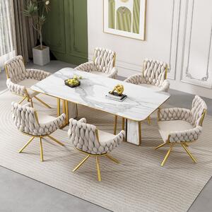 Set of 6 Swivel Dining Armchair with Padded Velvet Seat and Metal Legs, Modern Kitchen Chair, Light Luxury Office Chair, 63x50x87 cm, Beige Aosom.UK