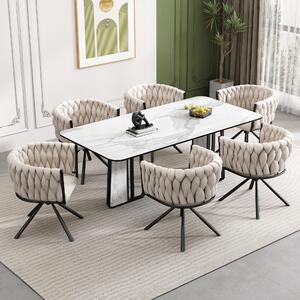 Set of 6 Swivel Dining Chair with Four Metal Legs, Velvet Fabric Kitchen Chair, Light Luxury Executive Office Chair, 61x51.5x71 cm, Beige Aosom.UK