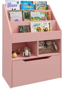 HOMCOM Kids Bookshelf, Toy Organiser, with Storage Drawer, Wheels - Pink Aosom UK