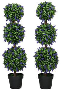 HOMCOM Artificial Lavender Flower Ball Trees, Set of 2, with Pot for Indoor Outdoor Decor, 110cm, Green. Aosom UK