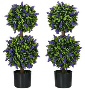 HOMCOM Set of 2 Artificial Plants, Lavender Flowers Ball Trees with Pot, for Home Indoor Outdoor Decor, 70cm Aosom UK