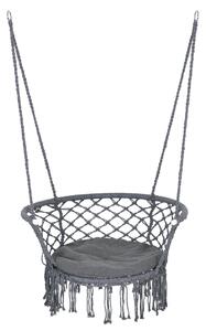 Outsunny Cotton Rope Hanging Hammock Chair Swing with Cushion & Metal Frame, Large Macrame Seat for Patio, Bedroom, Living Room, Dark Grey
