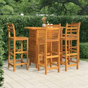 Evaril Garden Acacia Wood Bar Table with 4 High Stools in Brown
