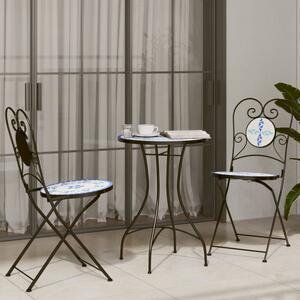 Etrix Garden Ceramic Top Bistro Set in Blue and White