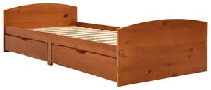 Bed Frame with 2 Drawers Honey Brown Solid Pine Wood 90x200 cm