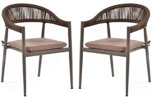 Nardo Taupe Weave Arm Chairs With Cushion In Pair