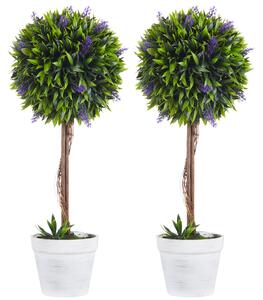 HOMCOM Artificial Lavender Topiary Balls Set of 2: Decorative Faux Plants in Pots for Indoor Outdoor Ambience, 60cm