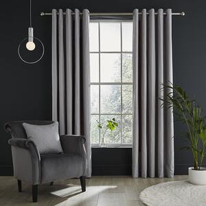 Catherine Lansfield Linear Geo Jacquard Ready Made Eyelet Curtains Silver