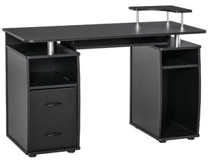 HOMCOM Office Computer Desk with Keyboard Tray, CPU Stand, Drawers, Sliding Scanner Shelf, Home Workstation, Black