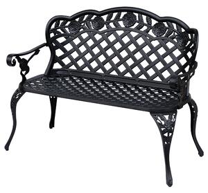 Outsunny Cast Aluminium Garden Bench Outdoor Patio 2 Seater High Back Chair Armrest Antique Style Black