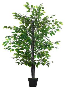 Outsunny 145cm Artificial Tree Banyan Plant Faux Decorative Tree W/ Cement Pot Vibrant Greenery Shrubbery Indoor Outdoor Accessory