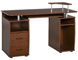 HOMCOM Gaming Study Desk, Brown Office PC Workstation with Keyboard Tray, CPU Shelf, Drawers, Sliding Scanner Shelf