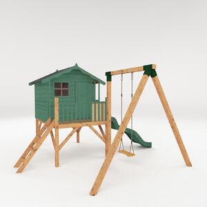 Country Living 5ft x 5ft Premium Hixon Tower Playhouse with Slide and Swing Painted + Installation - Aurora Green