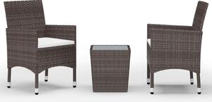 3 Piece Garden Bistro Set Poly Rattan and Tempered Glass Brown