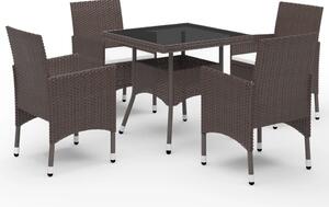 5 Piece Garden Dining Set Poly Rattan and Tempered Glass Brown