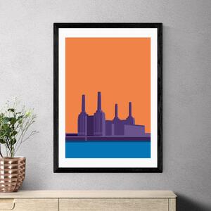 East End Prints Battersea Power Station by Sean Butler Orange