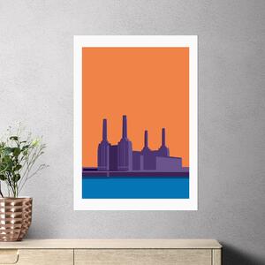 East End Prints Battersea Power Station by Sean Butler Orange