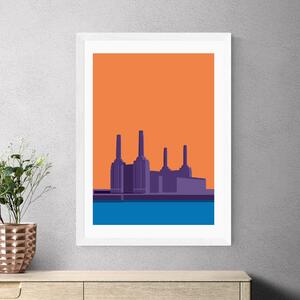 East End Prints Battersea Power Station by Sean Butler Orange