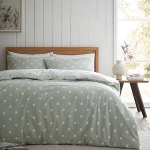 Catherine Lansfield Polka Dot 100% Brushed Cotton Duvet Cover and Pillowcase Set Green