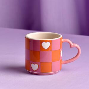 Chequer and Heart Mug Orange/Pink