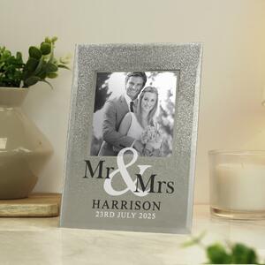 Personalised Mr and Mrs Glitter Glass Photo Frame Silver