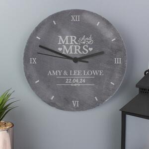 Personalised Mr and Mrs Slate Clock Grey