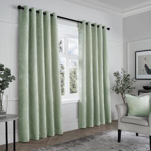 Curtina Textured Chenille Ready Made Eyelet Curtains Green