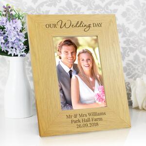 Personalised Our Wedding Day Oak Finish Photo Frame Natural