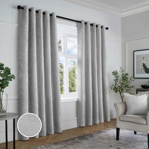 Textured Chenille Ready Made Eyelet Curtains Grey