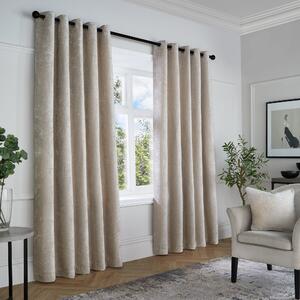 Textured Chenille Ready Made Eyelet Curtains Natural