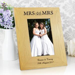 Personalised Mrs and Mrs Oak Finish Photo Frame Natural