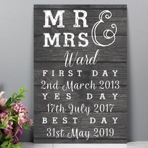 Personalised Mr and Mrs First Day Yes Day and Best Day Metal Sign Grey/White