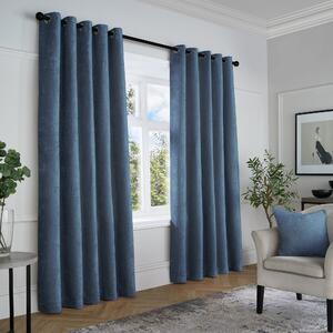 Curtina Textured Chenille Ready Made Eyelet Curtains Navy