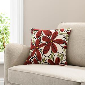 Crewel Work Floral Cushion Red Red