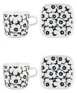 Marimekko Pikkuinen Unikko cup and saucer set 20 cl 4 pieces Dark blue-white