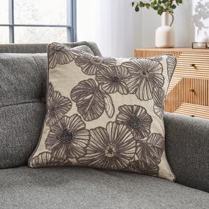 Floral Embroidery Cushion Grey
