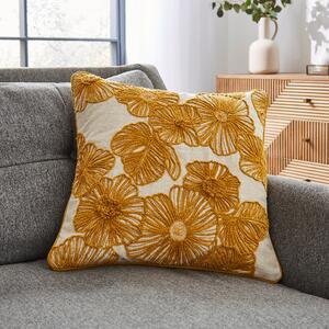 Floral Embroidery Cushion Yellow