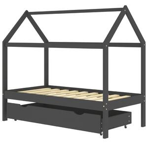 Kids Bed Frame with a Drawer Dark Grey Solid Pine Wood 80x160cm