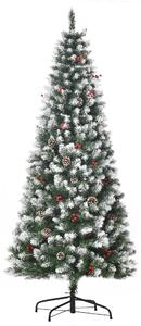 HOMCOM 6FT Prelit Christmas Tree Xmas Pencil Tree with Red Berries and Pinecones Holiday Home Indoor Decoration with Foldable Feet, Green