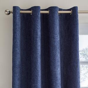 Ensley Chenille Thermal Eyelet Curtains Navy Blue