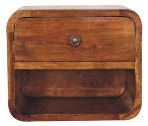 Mini Curved Chestnut Wall Mounted Bedside with Open Slot