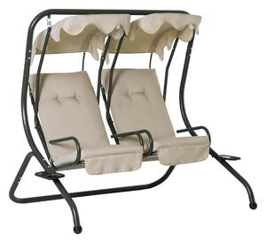 Outsunny 2-Seater Swing Chair Modern Relax Chair w/ 2 Separate Chairs, Cushions and Removable Shade Canopy, Beige